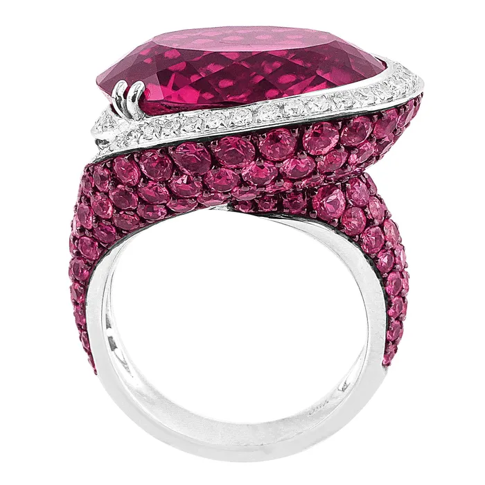 CJ Charles Jewelers Rings White Gold 19 Carat Pink Tourmaline Pink Sapphire Diamond Ring CJ Charles Jewelers Rings White Gold 19 Carat Pink Tourmaline Pink Sapphire Diamond Ring