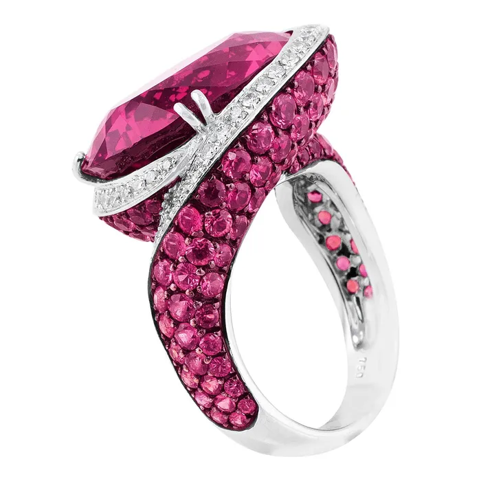 CJ Charles Jewelers Rings White Gold 19 Carat Pink Tourmaline Pink Sapphire Diamond Ring CJ Charles Jewelers Rings White Gold 19 Carat Pink Tourmaline Pink Sapphire Diamond Ring
