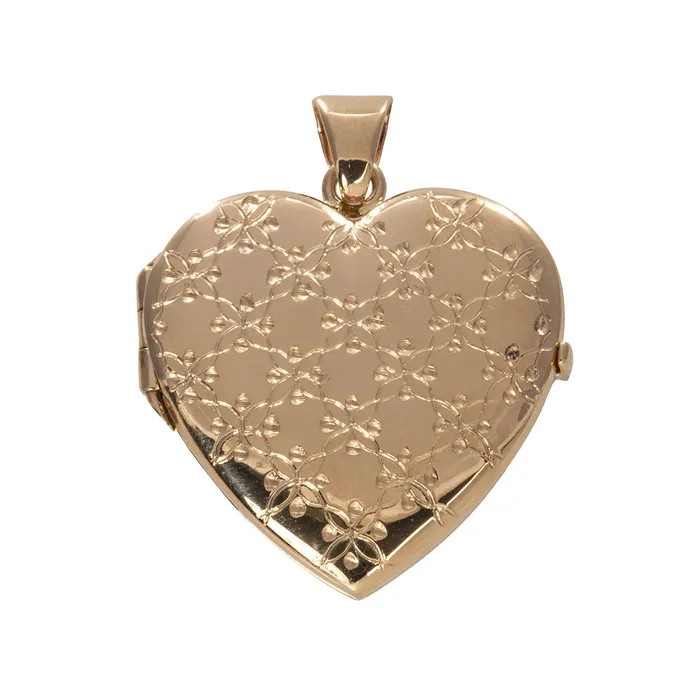 Croghans 14K Gold Engraved Heart Locket Pendant Necklaces