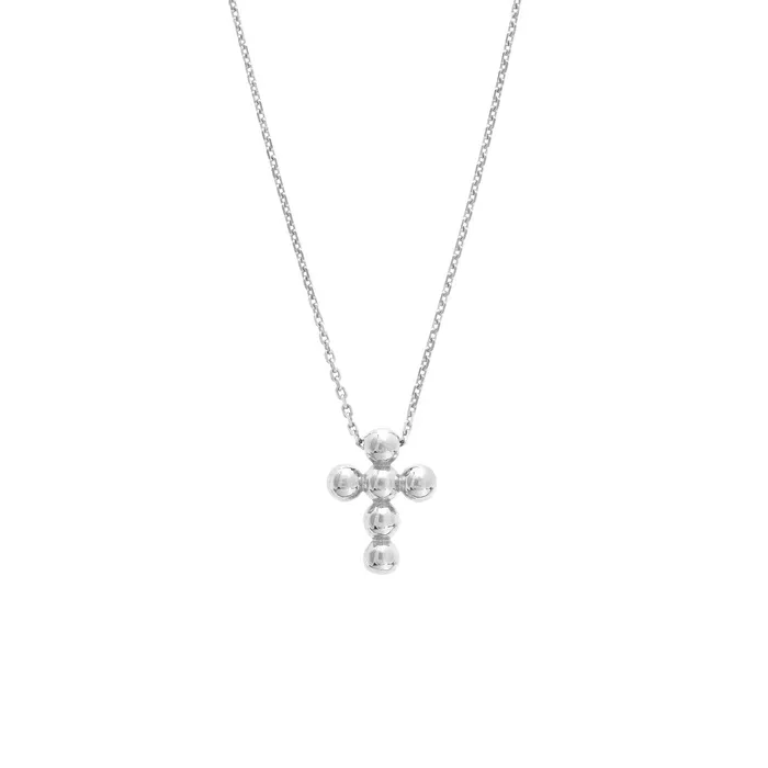 Croghans 14K White Gold Beaded Mini Cross Pendant Necklace Necklaces