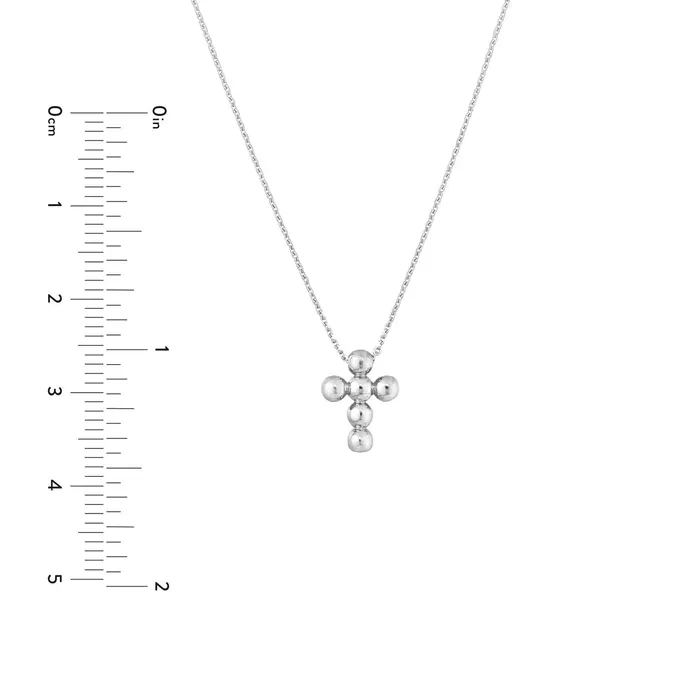Croghans 14K White Gold Beaded Mini Cross Pendant Necklace Necklaces
