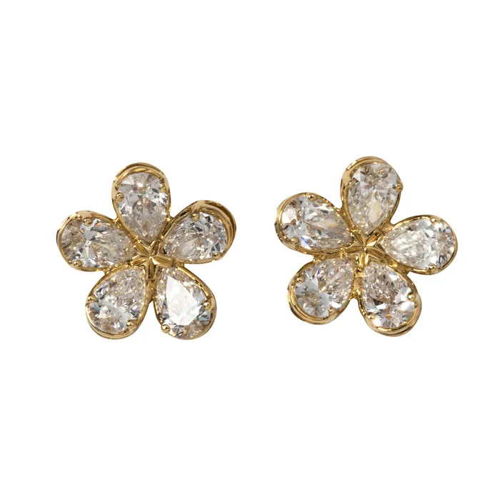 Croghans Earrings 14ctw Pear Shaped Diamond 18K Gold Flower Stud Earrings Croghans Earrings 14ctw Pear Shaped Diamond 18K Gold Flower Stud Earrings