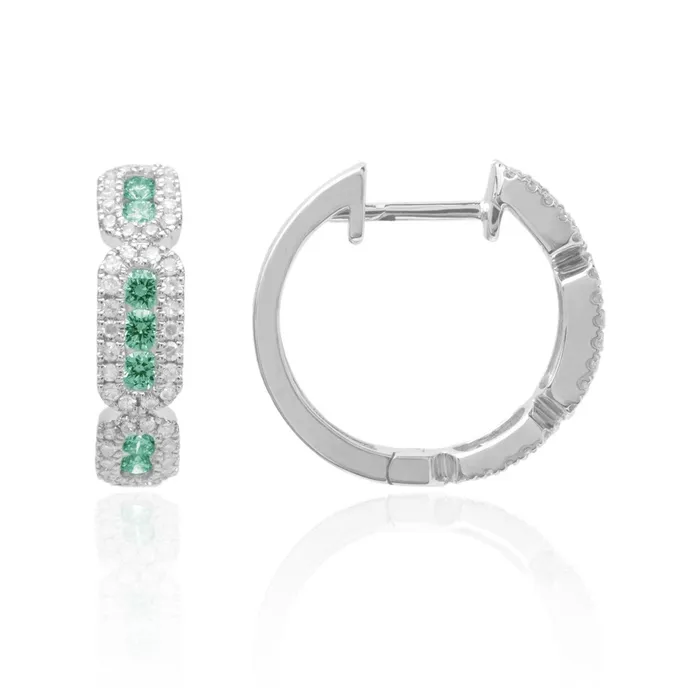 Croghans Earrings Emerald Diamond 14K White Gold Huggie Earrings