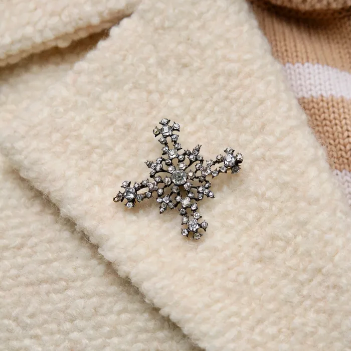 Croghans Earrings Estate 656ctw Old Mine Diamond Silver 14K Gold Cross Brooch