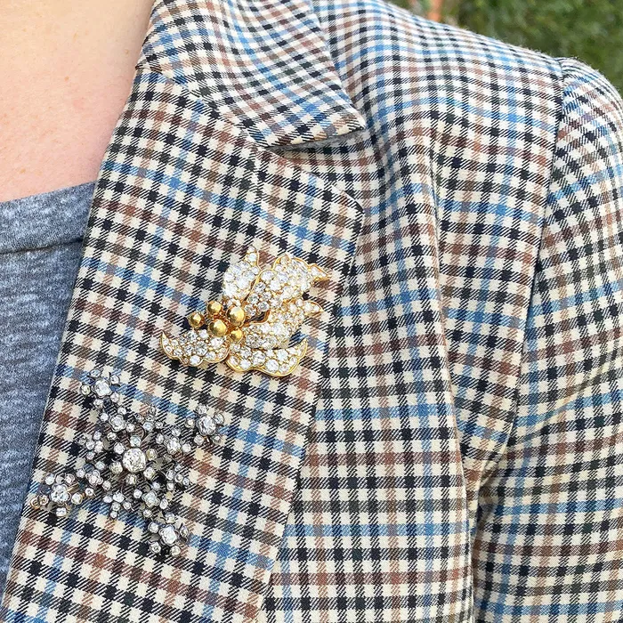 Croghans Earrings Estate 656ctw Old Mine Diamond Silver 14K Gold Cross Brooch
