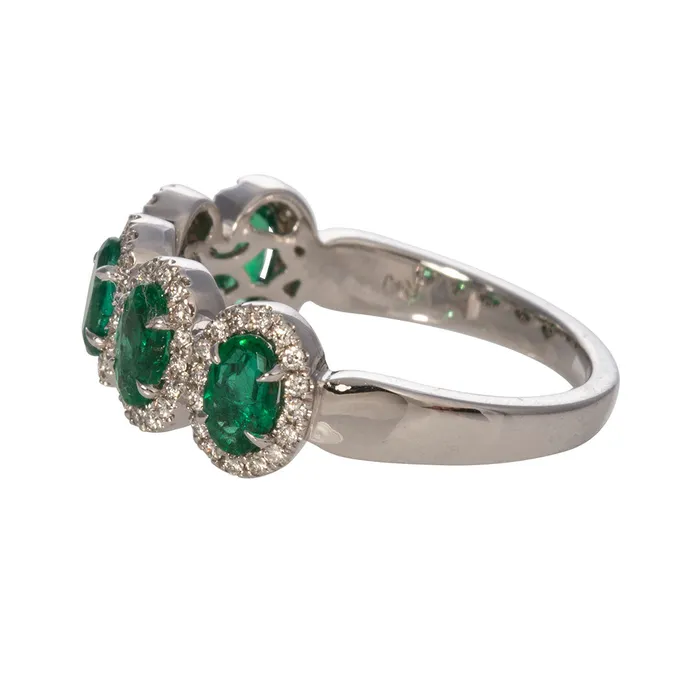 Croghans Rings FiveStone Oval Emerald Diamond Halo 14K White Gold Ring