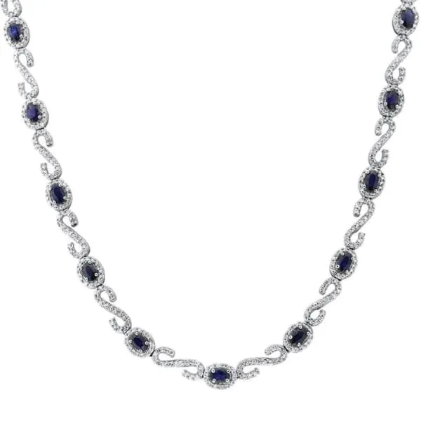 Diamond Source NYC 14kt White Gold Diamond And Sapphire Necklace With 300ct Diamonds NEC171997 Necklaces