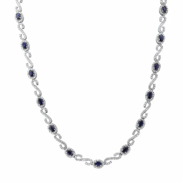 Diamond Source NYC 14kt White Gold Diamond And Sapphire Necklace With 300ct Diamonds NEC171997 Necklaces