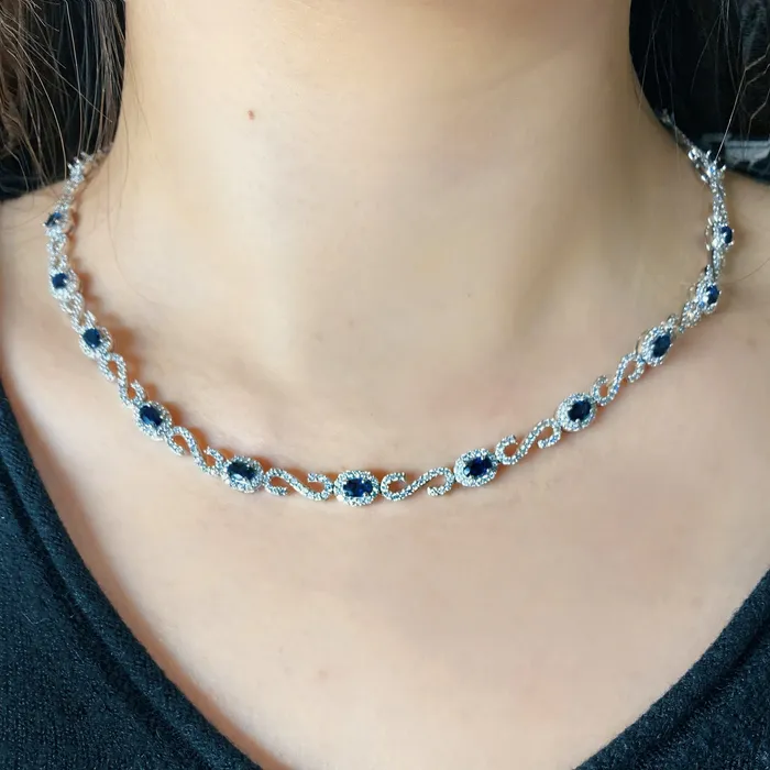 Diamond Source NYC 14kt White Gold Diamond And Sapphire Necklace With 300ct Diamonds NEC171997 Necklaces