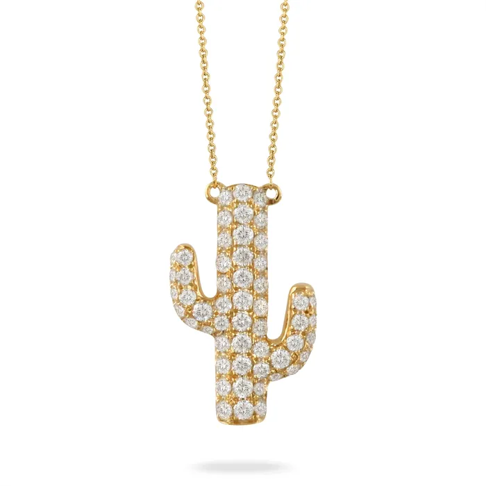 Doves Necklaces Doves 18K Yellow Gold Diamond Cactus Pendant Necklace