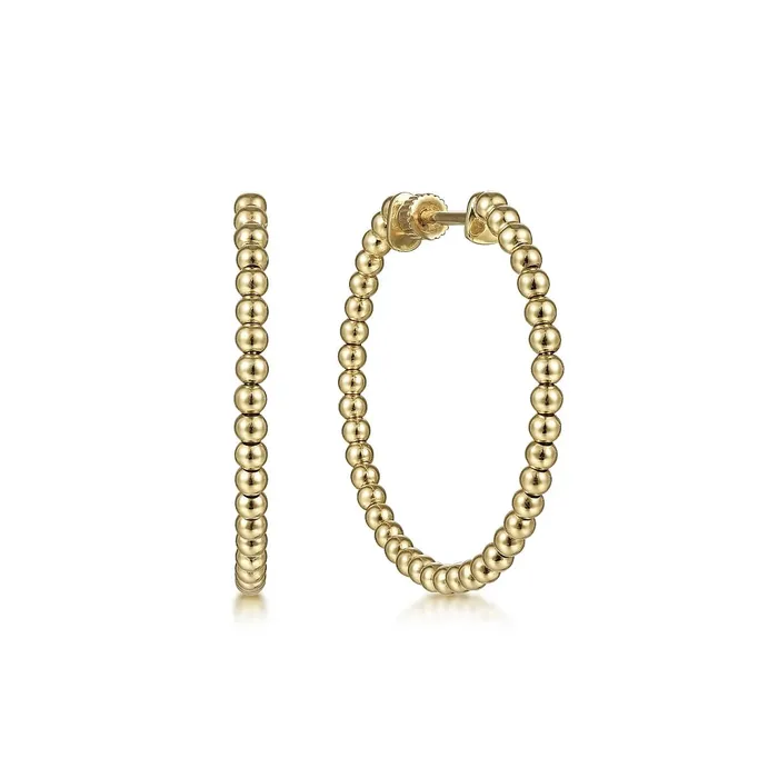 Earrings 14K Yellow Gold Beaded Hoop Earrings Gabriel Co