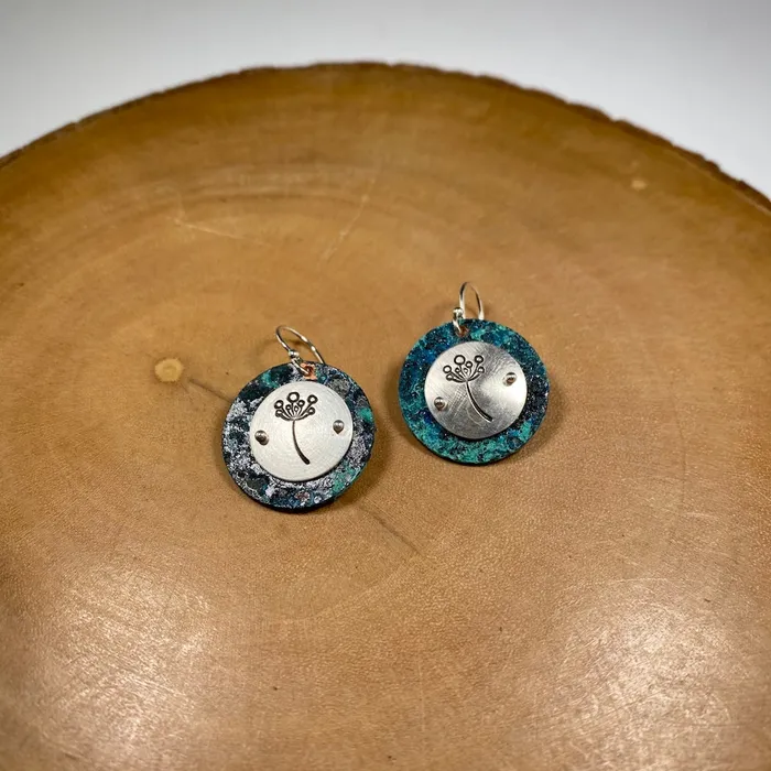 Earrings Annies Arts Follies Dandelion Stamp Earrings Blue Patina Earrings Annies Arts Follies Dandelion Stamp Earrings Blue Patina