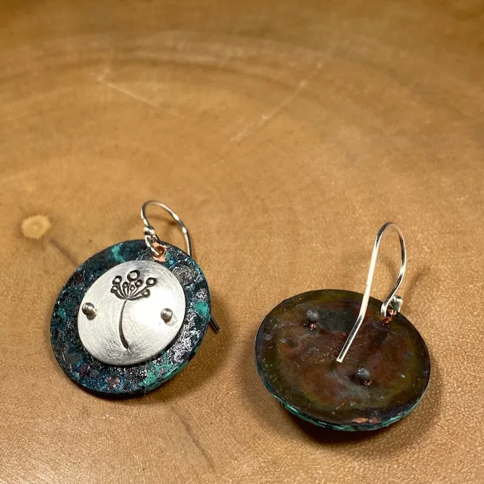 Earrings Annies Arts Follies Dandelion Stamp Earrings Blue Patina Earrings Annies Arts Follies Dandelion Stamp Earrings Blue Patina