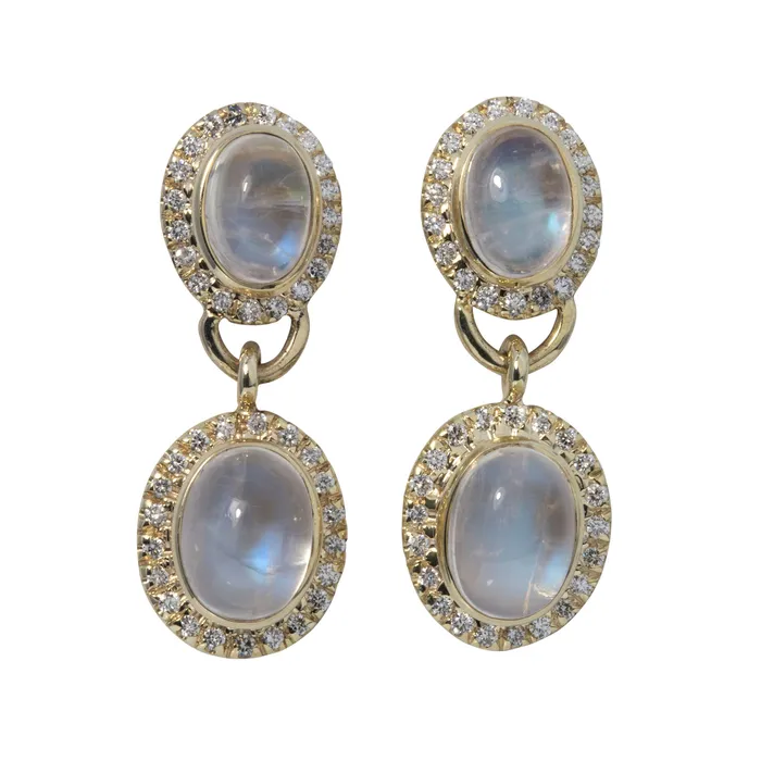 Earrings Mazza Mazza Moonstone Diamond Double Drop 14K Yellow Gold Earrings Earrings Mazza Mazza Moonstone Diamond Double Drop 14K Yellow Gold Earrings