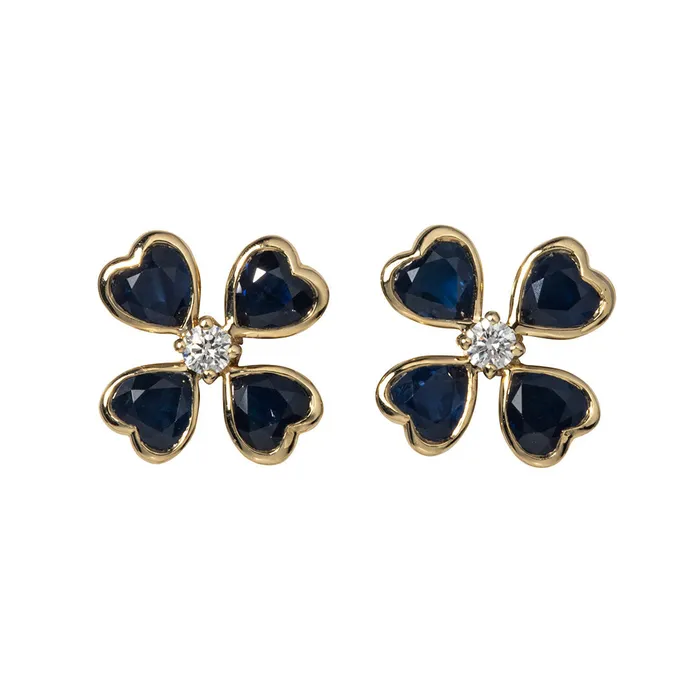 Earrings Mini Collection Blue Sapphire Diamond 14K Gold Clover Stud Earrings Earrings Mini Collection Blue Sapphire Diamond 14K Gold Clover Stud Earrings