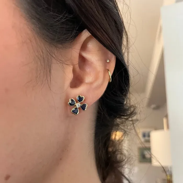 Earrings Mini Collection Blue Sapphire Diamond 14K Gold Clover Stud Earrings