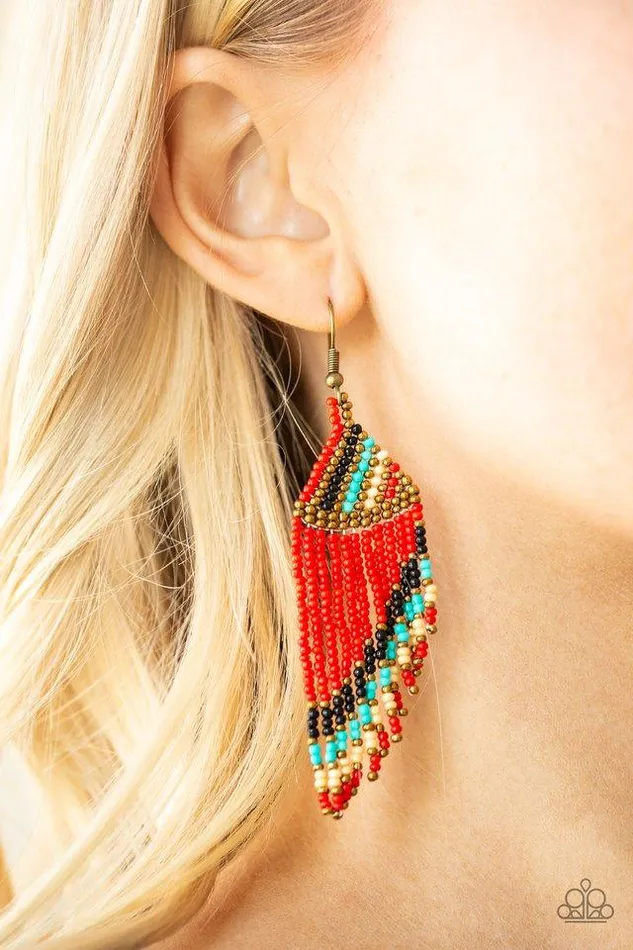 Earrings Paparazzi Earring Bodaciously Bohemian Red Paparazzi Jewelry