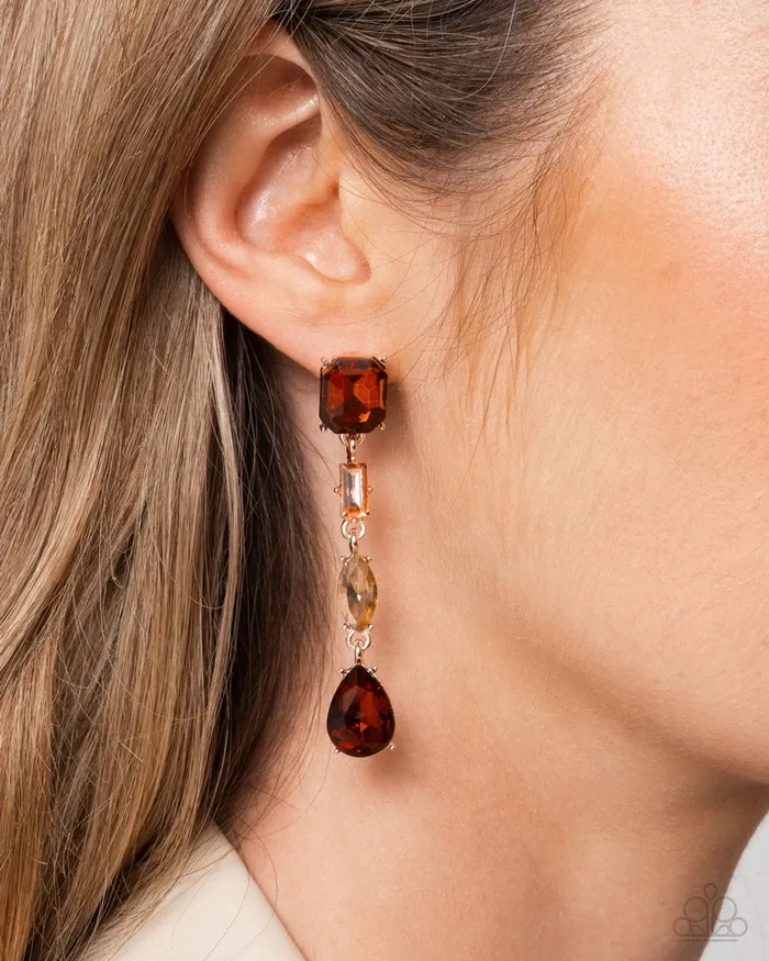 Earrings Paparazzi Jewelry Paparazzi Earring Cascading Class Brown