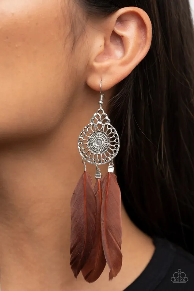 Earrings Paparazzi Jewelry Paparazzi Earring Pretty in PLUMES Brown