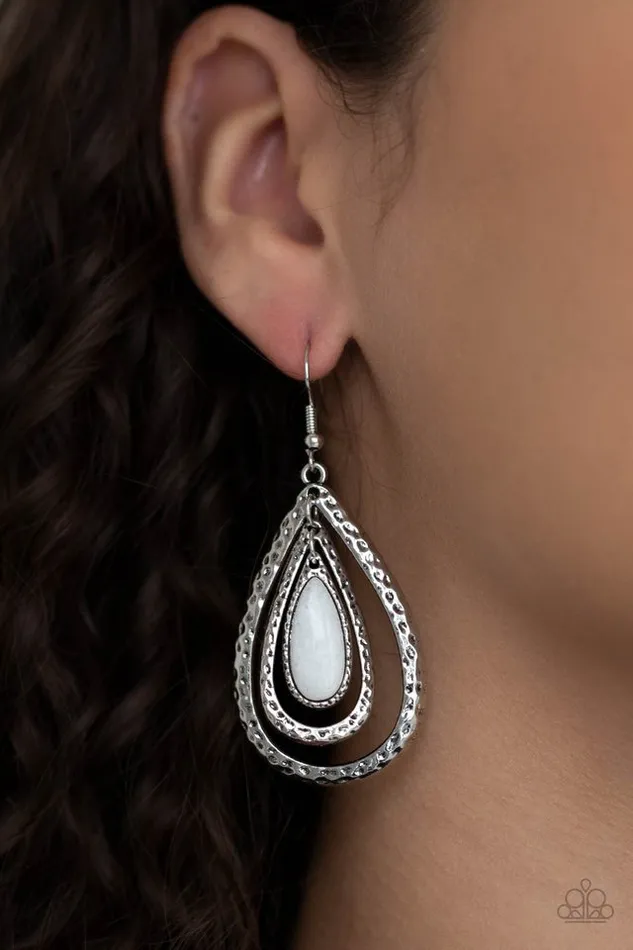 Earrings Paparazzi Jewelry Paparazzi Earring Teardrop Torrent White