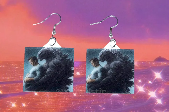 Earrings Sam Makes Things READY TO SHIP Beautiful Artwork of Godzilla Lovingly Holding a Pregnant Clark Kent Funny Meme Handmade Earrings Earrings Sam Makes Things READY TO SHIP Beautiful Artwork of Godzilla Lovingly Holding a Pregnant Clark Kent Funny Meme Handmade Earrings