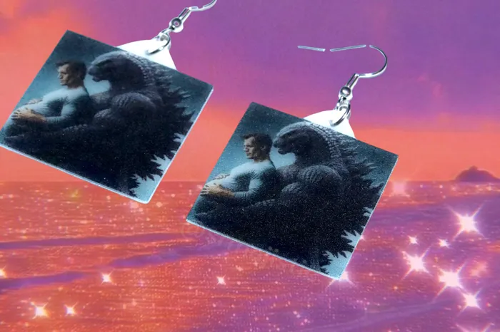 Earrings Sam Makes Things READY TO SHIP Beautiful Artwork of Godzilla Lovingly Holding a Pregnant Clark Kent Funny Meme Handmade Earrings Earrings Sam Makes Things READY TO SHIP Beautiful Artwork of Godzilla Lovingly Holding a Pregnant Clark Kent Funny Meme Handmade Earrings