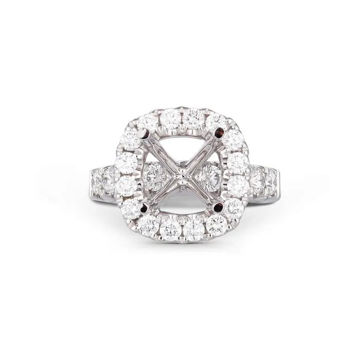 Engagement Collections 18K White Gold Semi Mount Diamond Ring with Cushion Halo Rings Engagement Collections 18K White Gold Semi Mount Diamond Ring with Cushion Halo Rings
