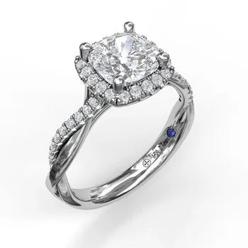 Fana 14K White Gold Semi Mount Cushion Halo Twisted Band Rings