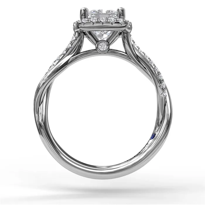 Fana 14K White Gold Semi Mount Cushion Halo Twisted Band Rings