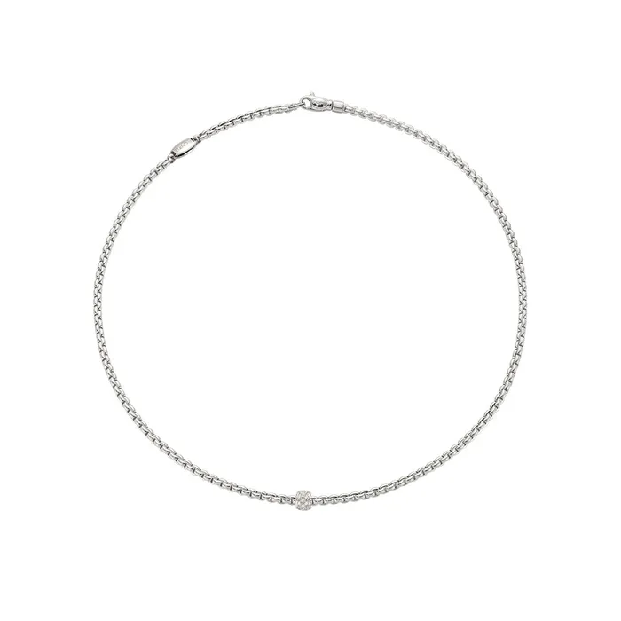 Fope 18K White Gold Eka Collection Necklace with Diamond Rondel 20 inch FOPE Necklaces Fope 18K White Gold Eka Collection Necklace with Diamond Rondel 20 inch FOPE Necklaces