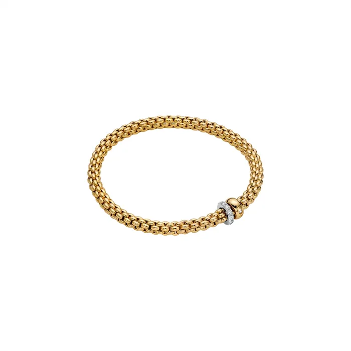 FOPE Bracelets Fope 18K Yellow and White Gold Solo Collection Bracelet with Diamond and Gold Rondel Medium Size FOPE Bracelets Fope 18K Yellow and White Gold Solo Collection Bracelet with Diamond and Gold Rondel Medium Size