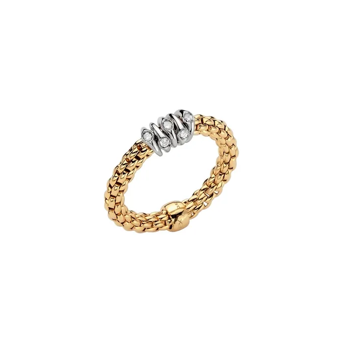 FOPE Rings Fope 18K Yellow Gold Prima Collection Flexible Ring with White Gold Diamond Rondels FOPE Rings Fope 18K Yellow Gold Prima Collection Flexible Ring with White Gold Diamond Rondels