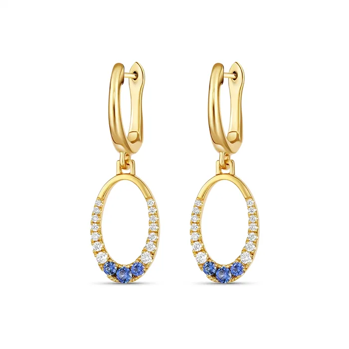Frederic Sage 14K Yellow Gold Vertical Oval Clip Hoop Dangle Earrings with Sapphire Frederic Sage Earrings Frederic Sage 14K Yellow Gold Vertical Oval Clip Hoop Dangle Earrings with Sapphire Frederic Sage Earrings