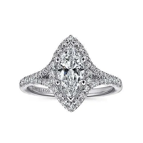 Gabriel Co 14K White Gold Semi Mount Ring with Marquise Halo Rings