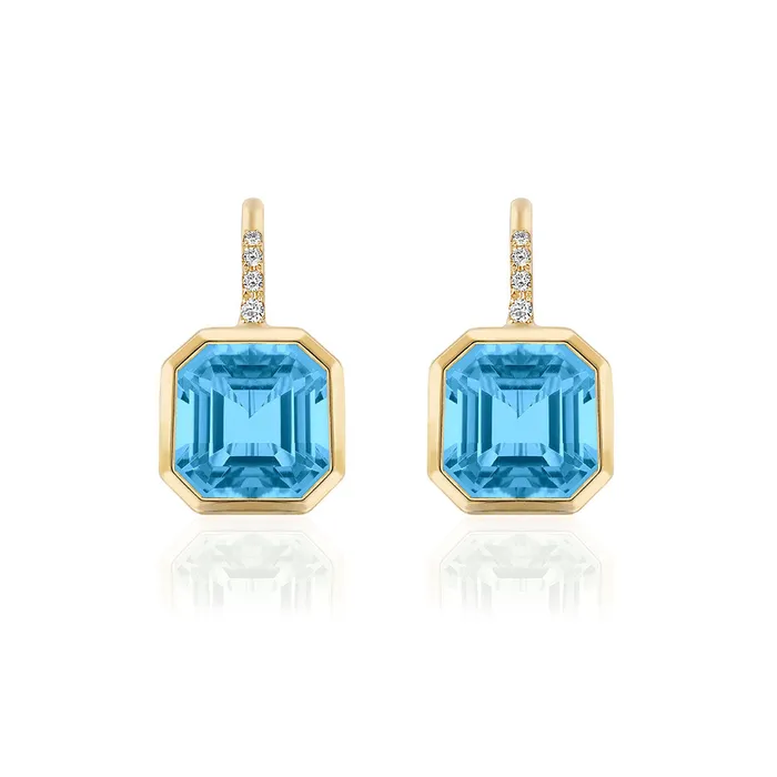 Goshwara Earrings Goshwara AsscherCut Blue Topaz Diamond 18K Yellow Gold Earrings Goshwara Earrings Goshwara AsscherCut Blue Topaz Diamond 18K Yellow Gold Earrings