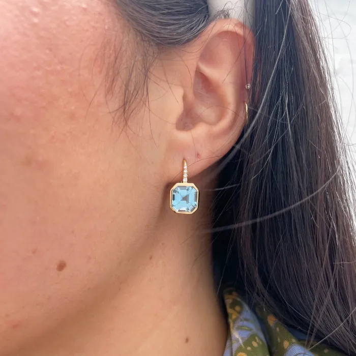 Goshwara Earrings Goshwara AsscherCut Blue Topaz Diamond 18K Yellow Gold Earrings