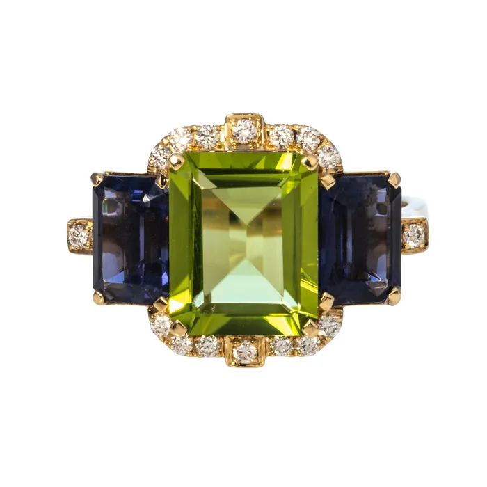 Goshwara Rings Goshwara 3 Stone Peridot Iolite 18K Gold Ring