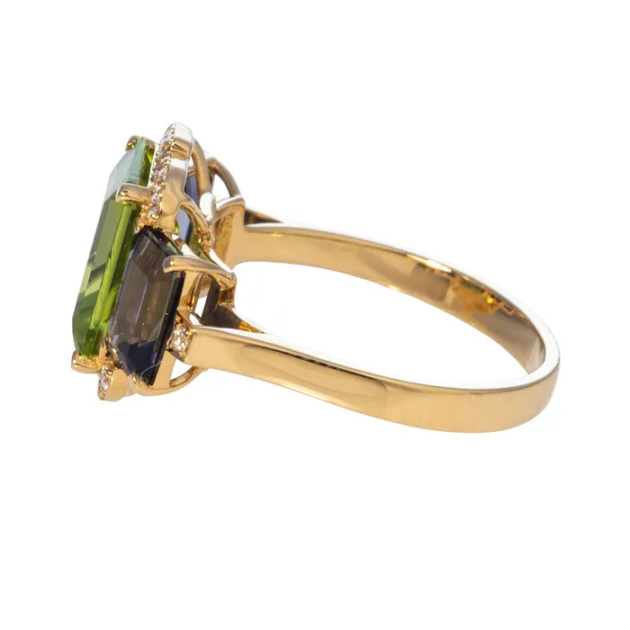 Goshwara Rings Goshwara 3 Stone Peridot Iolite 18K Gold Ring