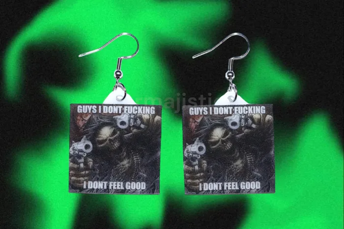 Guys I Dont Fucking Feel Good Rage Skeleton Meme Handmade Earrings Sam Makes Things Earrings Guys I Dont Fucking Feel Good Rage Skeleton Meme Handmade Earrings Sam Makes Things Earrings