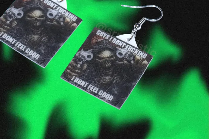Guys I Dont Fucking Feel Good Rage Skeleton Meme Handmade Earrings Sam Makes Things Earrings Guys I Dont Fucking Feel Good Rage Skeleton Meme Handmade Earrings Sam Makes Things Earrings