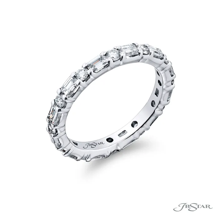 JB Star Rings JB Star Platinum Diamond Eternity Band with Emerald and Round Cut Diamonds JB Star Rings JB Star Platinum Diamond Eternity Band with Emerald and Round Cut Diamonds