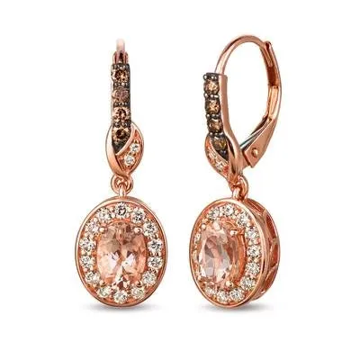 Le Vian Le Vian 14K Strawberry Gold Peach Morganite with Vanilla and Chocolate Diamond Halo Dangle Earrings Earrings Le Vian Le Vian 14K Strawberry Gold Peach Morganite with Vanilla and Chocolate Diamond Halo Dangle Earrings Earrings