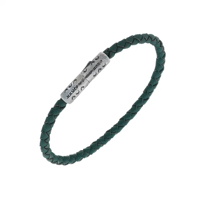 Marco Dal Maso Lash Recycled Oxidized Sterling Silver and Woven Green Leather Bracelet Marco Dal Maso Bracelets Marco Dal Maso Lash Recycled Oxidized Sterling Silver and Woven Green Leather Bracelet Marco Dal Maso Bracelets
