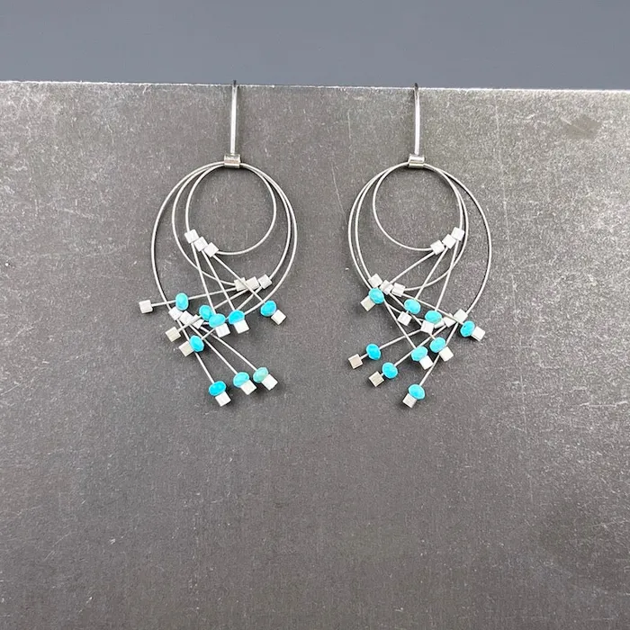 Meghan Patrice Riley Earrings Vertigo Hook Earrings in Turquoise Steel