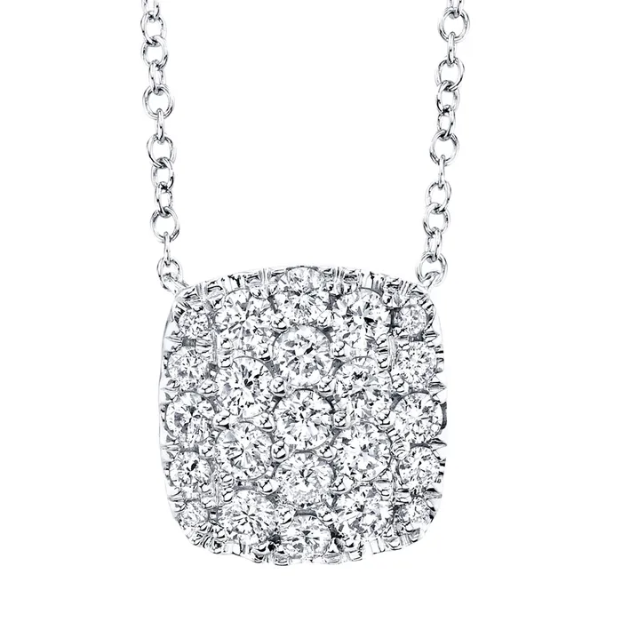 Meierotto Jewelers 14K White Gold Pave Diamond Cushion Shaped Pendant Necklace Necklaces Meierotto Jewelers 14K White Gold Pave Diamond Cushion Shaped Pendant Necklace Necklaces