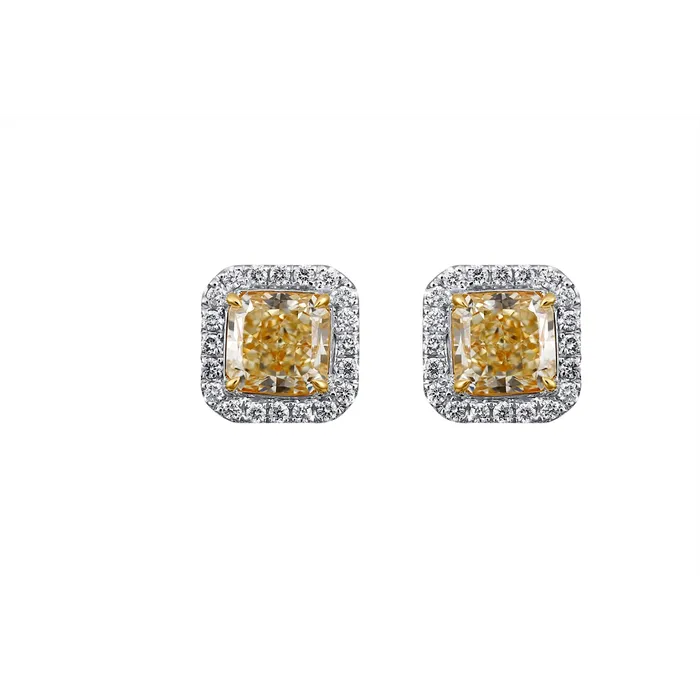 Meierotto Jewelers Earrings 18K White and Yellow Gold Square Fancy Yellow Diamond Stud Earrings with Halo Meierotto Jewelers Earrings 18K White and Yellow Gold Square Fancy Yellow Diamond Stud Earrings with Halo