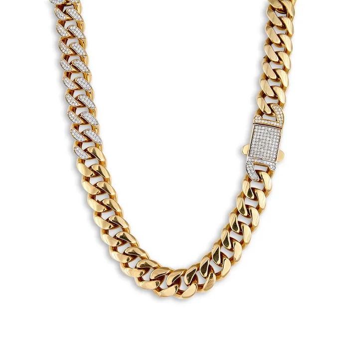 Meierotto Jewelers Necklaces 14K Yellow Gold Diamond Cuban Chain Necklace