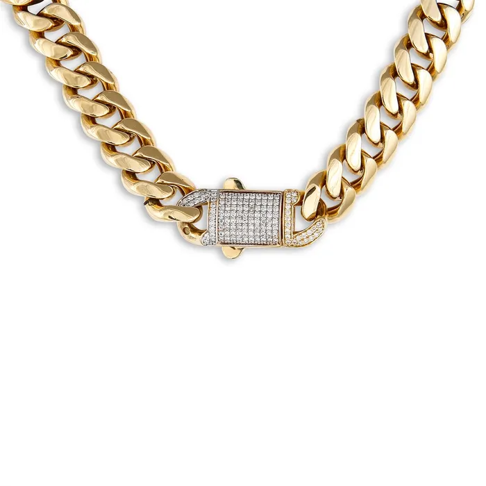 Meierotto Jewelers Necklaces 14K Yellow Gold Diamond Cuban Chain Necklace