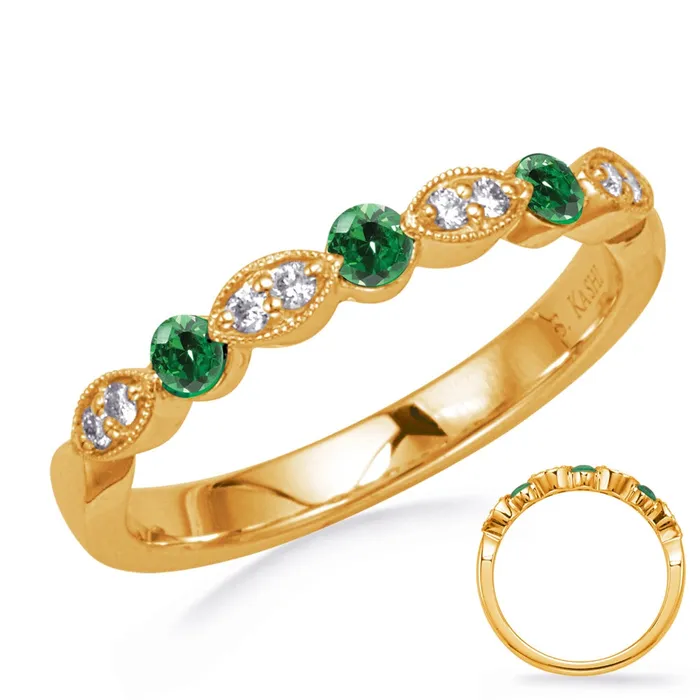 Meierotto Jewelers Rings 14K Yellow Gold Emerald and Diamond Band Fancy Marquise and Round Design Meierotto Jewelers Rings 14K Yellow Gold Emerald and Diamond Band Fancy Marquise and Round Design
