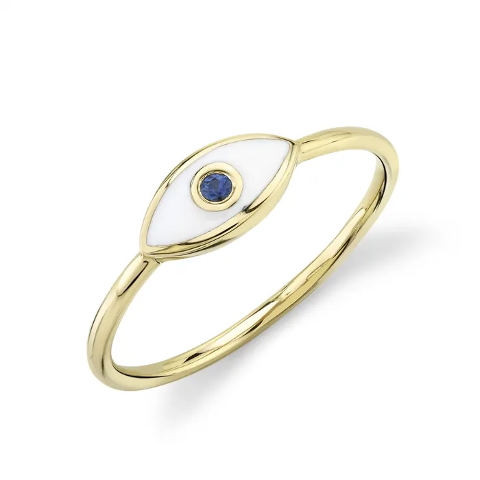 Meierotto Jewelers Rings 14K Yellow Gold Eye Ring with White Enamel Blue Sapphire